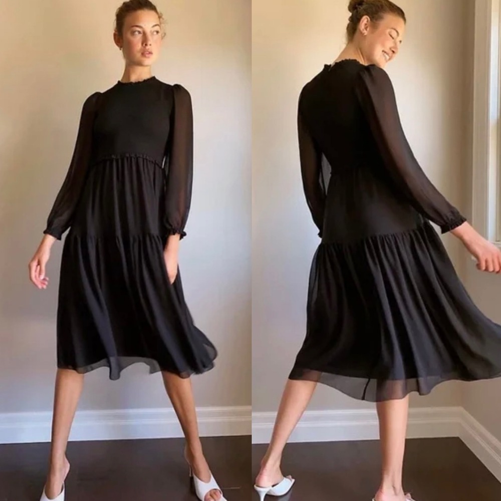 Aritzia Wilfred Rosalyn Chiffon Fit & Flare Midi‎ Dress Black Size XS Event Glam